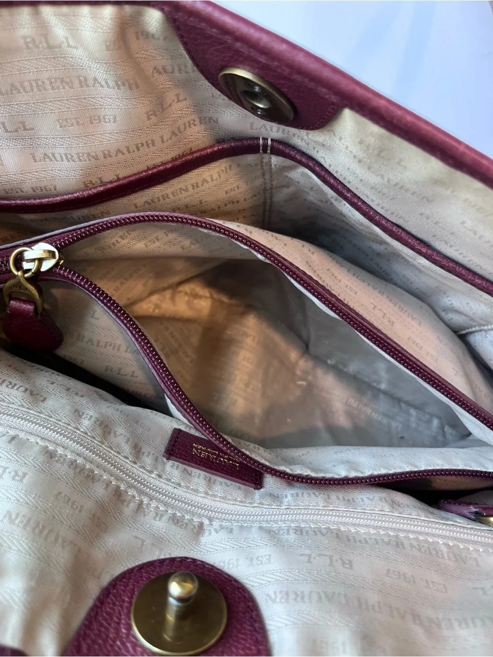 Lauren Ralph Lauren Burgundy Leather Large Tote Bag